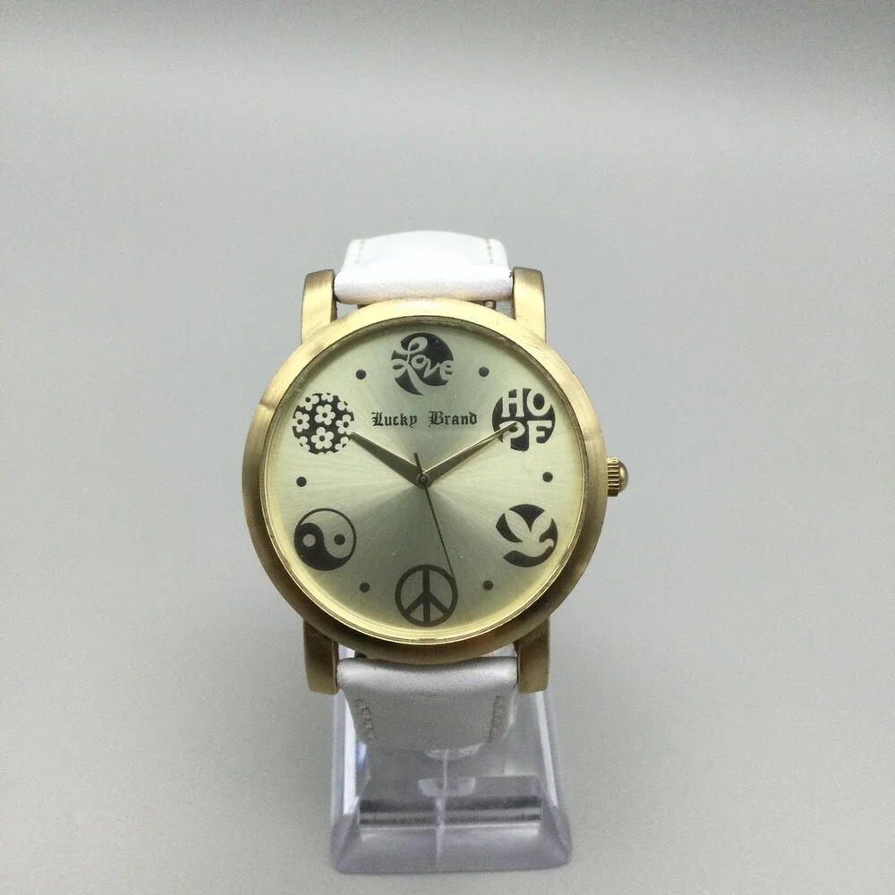 Lucky Brand Womens Watch 40mm White Leather Peace Love Hope 161235 New Battery